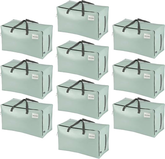 VENO 10 Pack Extra Large Heavy Duty Moving Bags with Wide Opening & Reinforced Handles, Reusable Storage Tote Bags with Strong Zippers for Clothes, College Dorm Essentials & Moving Supplies by Veno