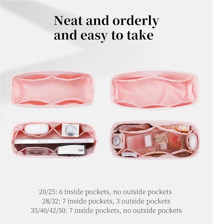 Women's Purse Organizer Insert - Satin & Lightweight Fabric with Inside Pockets, Portable for Commute, Travel, Shopping, and Evening, Multicolor Options, Fits for Kelly 32(Pink, KL32 Sellier) - Image 3