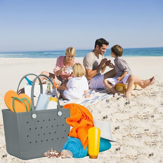 Extra Large Rubber Beach Bag Tote Bag for Women Waterproof Bag | Waterproof EVA Beach Tote with Zipper Pocket & Non-Slip Bottom | Sturdy Tote for Beach Pool Boat Groceries & Travel - Image 3