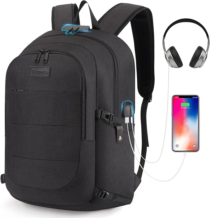 Tzowla Travel Laptop Backpack Water Resistant Anti-Theft Bag with Giant Tumbler Holder Pocket and Lock 15.6 Inch Computer Business Backpacks for Women Men Work College,Casual Daypack(Black) - Image 4
