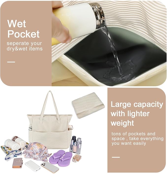 Bluboon Waterproof Beach Tote Pool Bags for Women Ladies Extra Large Carry On Bag With Wet Compartment for Weekender Travel - Image 6