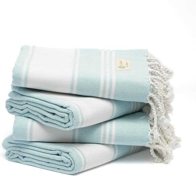 Salt Earth Cotton Turkish Beach Towel (Set of 4, 36"x72") - Soft, Quick Dry, Sand Resistant, Absorbent Towels for Bathroom, Home, Travel, Pool, Spa, Bath, Swim - Beach Towels Oversized (Aqua) by SaltEarth
