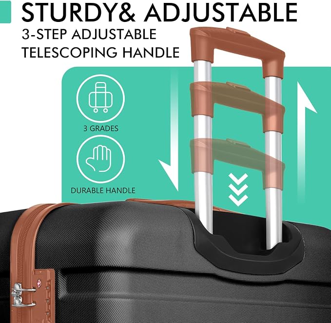 AnyZip Luggage PC ABS Hardside Lightweight Suitcase with 4 Universal Wheels TSA Lock Checked-Large 28 Inch Black Brown - Image 7