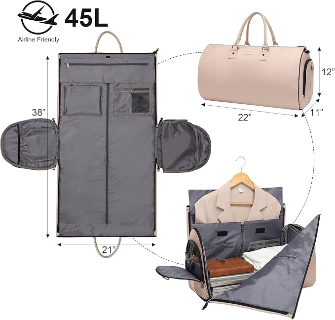 Modoker Eco-Friendly Convertible Garment Bags for Travel, Carry on Garment Duffel Bag for Women Men Weekender - 2 in 1 Hanging Suitcase Suit Travel Bags, Pink - Image 2