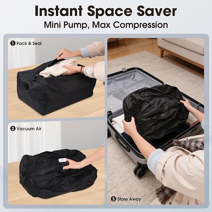 3PC Travel vacuum bags with Pump, Reusable Waterproof Durable Tear-Resistant Nylon Luggage Compression Storage Bags (18L2 + 34L Set), Suitable for Luggage and Suitcase - Image 7