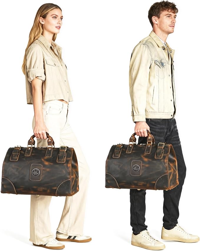 Canvas + Leather Travel Luggage Tote Duffle Gym Suitcase Weekender Overnight Bag For Men Male FB8151 (8151-Dark Brown1) - Image 8
