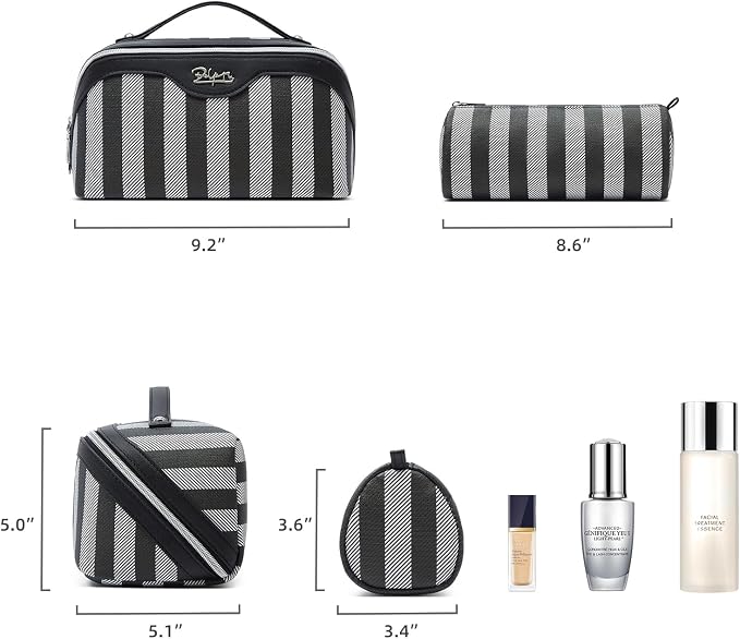BOYATU Travel Makeup Bag Cosmetic Bag for Women: 3 Pcs Set Striped Make up Bag with Compartments - Waterproof Vegan Leather Toiletry Bag with Handle - Makeup Organizer for Travel Essentials(A-4-Black) - Image 9