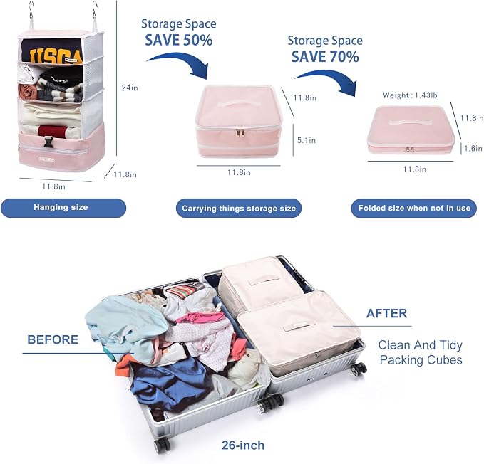 TABITORA Portable Hanging Travel Shelves Bag Packing Cube Organizer Suitcase Storage Large Capacity - Image 3