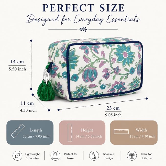 Travel Makeup Bag- Large Capacity Cosmetic Bags for Women - Water Resistance Lining Portable Pouch & Open Toiletry Bag - Perfect Girls Makeup Organizer for Travel Essentials (White & Green Floral) - Image 6