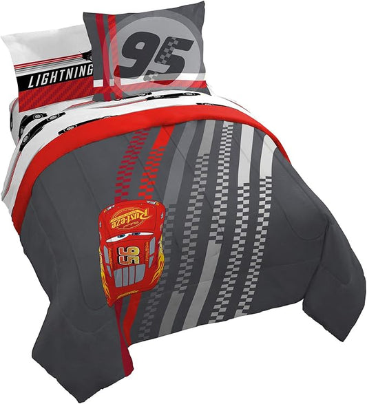 Disney Pixar Cars McQueen Queen Comforter Set 7 Piece Kids Bedding, Gray | Mater, Bed in a Bag, Comforter Sheets Shams Pillowcases, Official Brand, Soft Microfiber, Machine Washable, Boys Gift by JayFranco