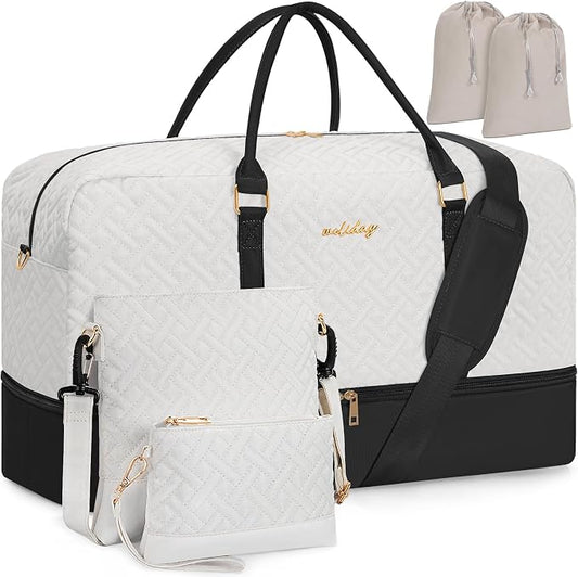 Weekender Bag for Women, 5 Pcs Set Carry on Overnight Bag, 23" Large Travel Duffel Bag with Waterproof Shoe Compartment for Weekend Travel Business Trip by WELIDAY