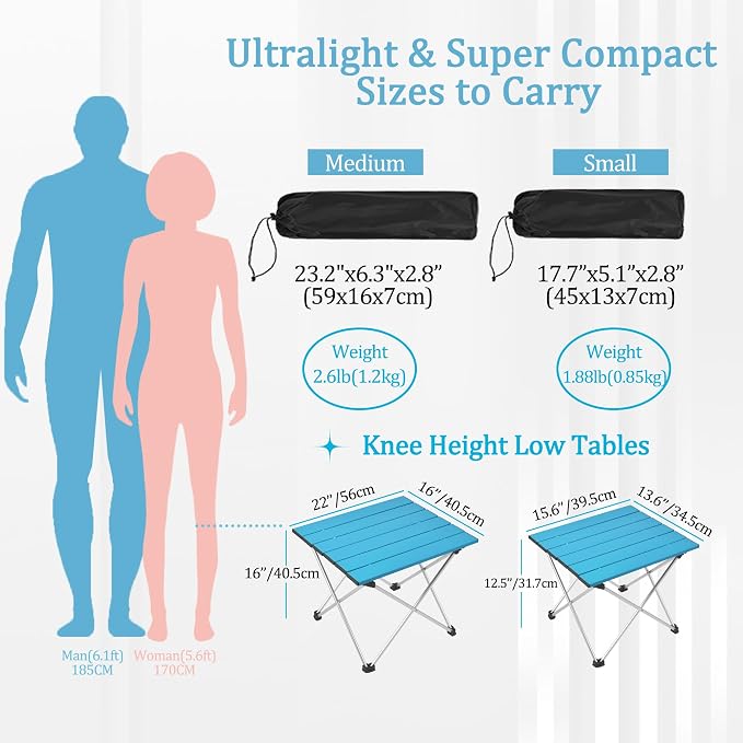 Grope Portable Camping Table with Aluminum Table Top, Folding Beach Table Easy to Carry, Prefect for Outdoor, Picnic, BBQ, Cooking, Festival, Beach, Home (Deep Blue-S) - Image 3