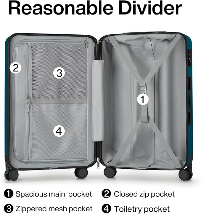 Hanke 24 Inch Luggage Suitcases With Spinner Wheels Lightweight PC Hard Shell Rolling Suitcase With Travel Lock,Checked-Medium 24-Inch(Caribbean Blue) - Image 5