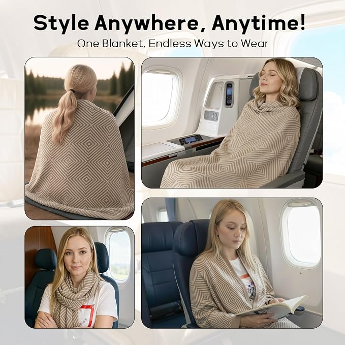 Travel Blanket Airplane - Ultra Soft & Lightweight Knit Design Compact Airplane Blanket,53x72 Inch,Stylish Travel Shawl Wraps for Flights,Office,Home Use,Travel Essentials & Gifts - Image 3
