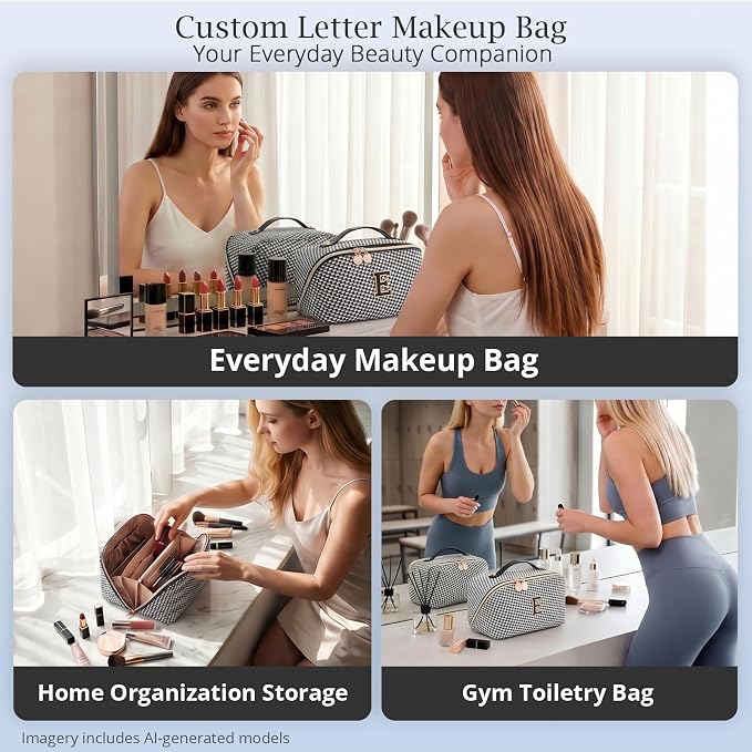 Personalized Gift Travel Makeup Bag: Initial Makeup Organizer Bag for Women | 3-in-1 Custom Make up Bag Set - Vegan Leather Travel Cosmetic Bag - Luxury Gift for Women – Birthday, Anniversary, Graduation - Image 9