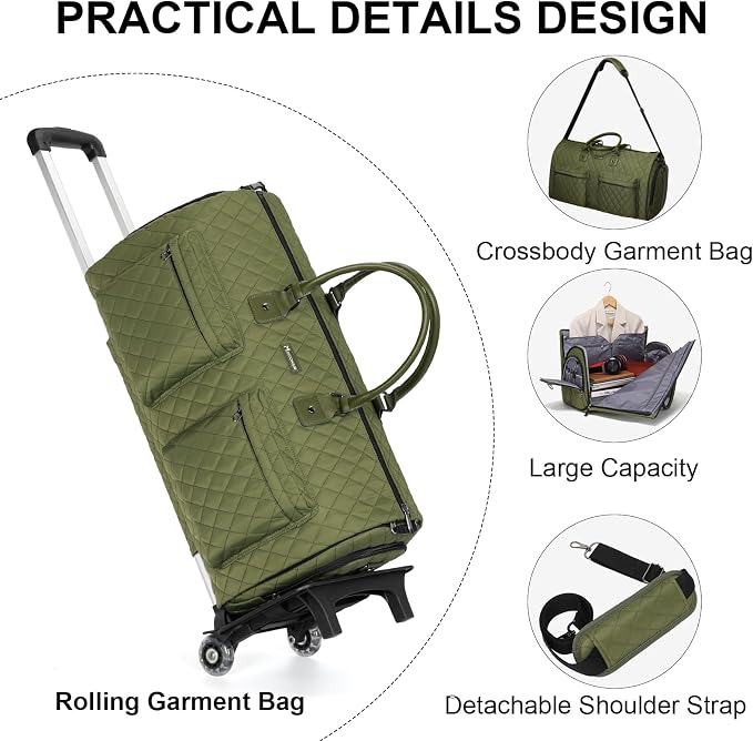 Convertible Rolling Garment Bag, Carry-On Duffle | 3-in-1 carry-on rolling duffle bag with wheels, suit carrier for overnight travel for both men and women - Image 4