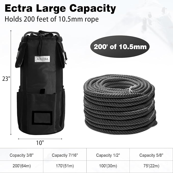 AOLEBA Arborist Rope Storage Bag Tree Climbing Rock Rope Bucket Backpack Rope Storage Bag Large Capacity 1680D Thicken Nylon Material with Hand Straps, Side Pockets - Image 2