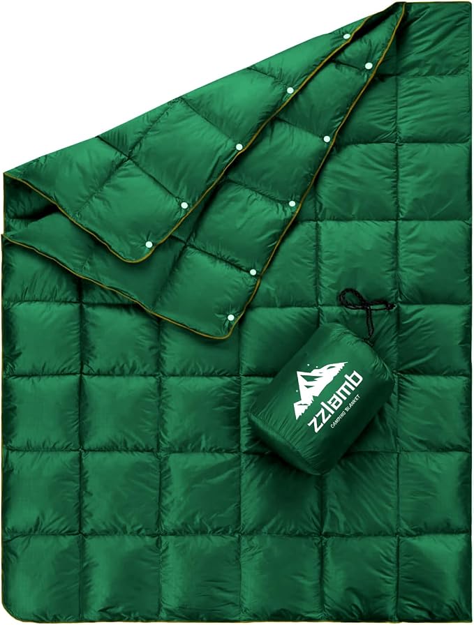 zzlamb Puffy Down Camping Blanket Water-Repellent, Down Throw Travel Blanket Portable for Outdoor, Light Warm Quilt for Couch Plane Car Theater Stadium Picnic RV Backpacking Hammock by zzlamb
