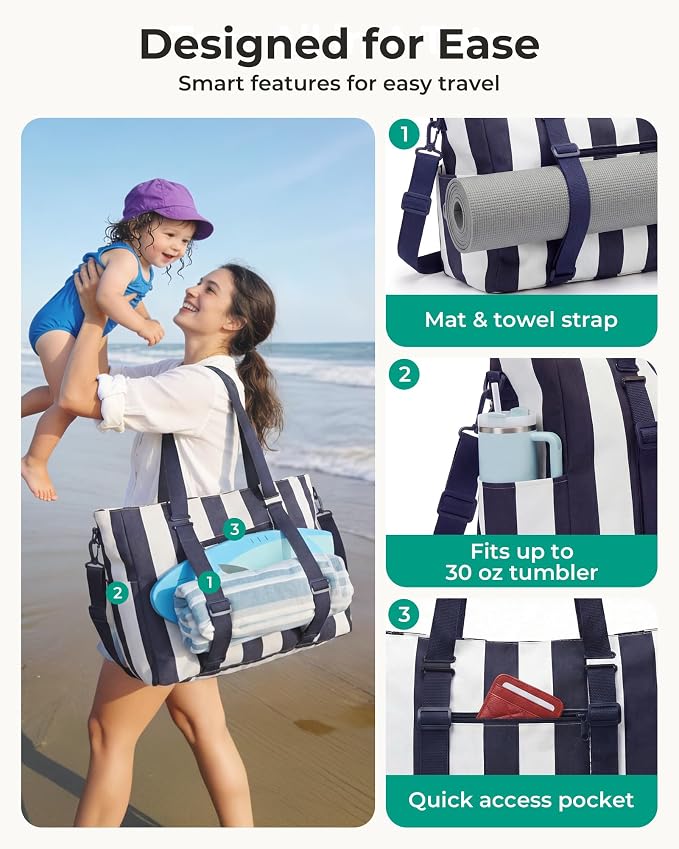 BAGSMART Large Beach Bag for Women, Oversize Tote Bag for Travel/Swim Pool/Summer | 3-Ways to Carry - Image 4
