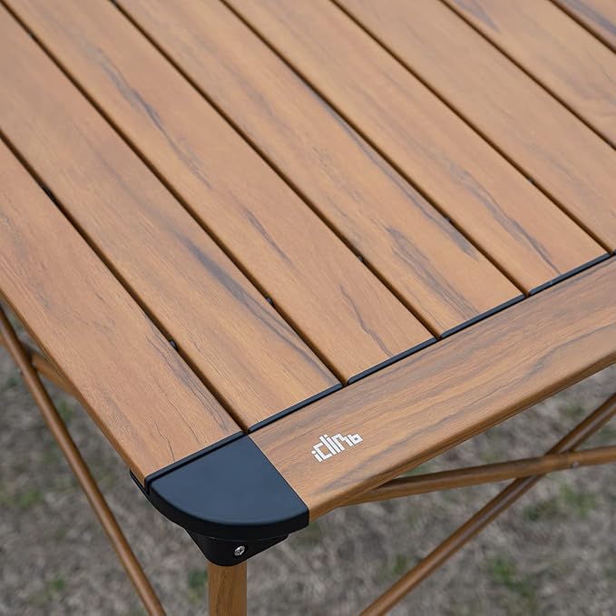 iClimb Lightweight Stable Alu. Folding Square Table Roll Up Top with Carry Bag for Camping Picnic Backyards BBQ Camp Kitchen (Nature, M) - Image 5
