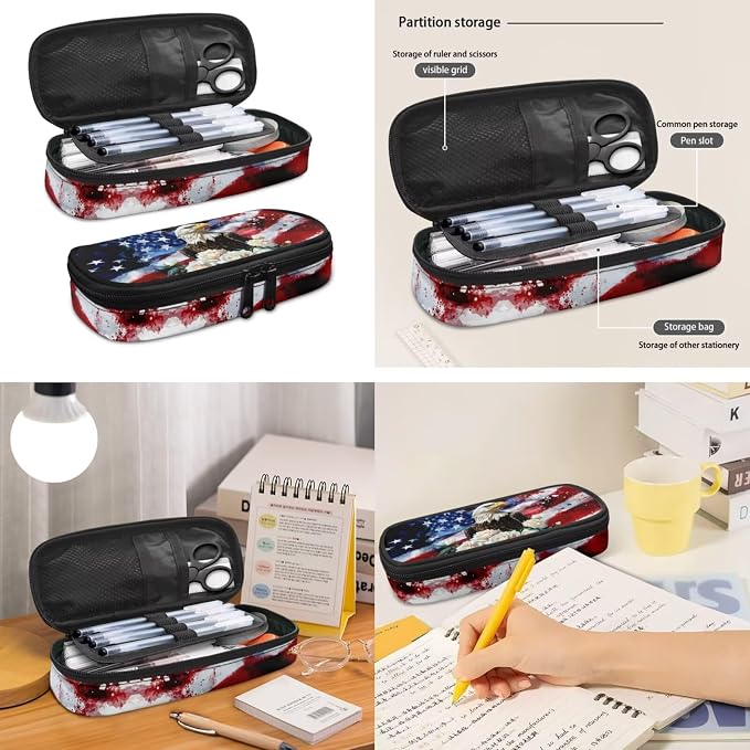 American Flag Eagle Flower School Bookbag with Lunch Bag Pencil Case 3 PCS Set Lightweight Preschool Elementary Backpack Shoulder Bag Organizer Daypack Rucksack for Teen - Image 4