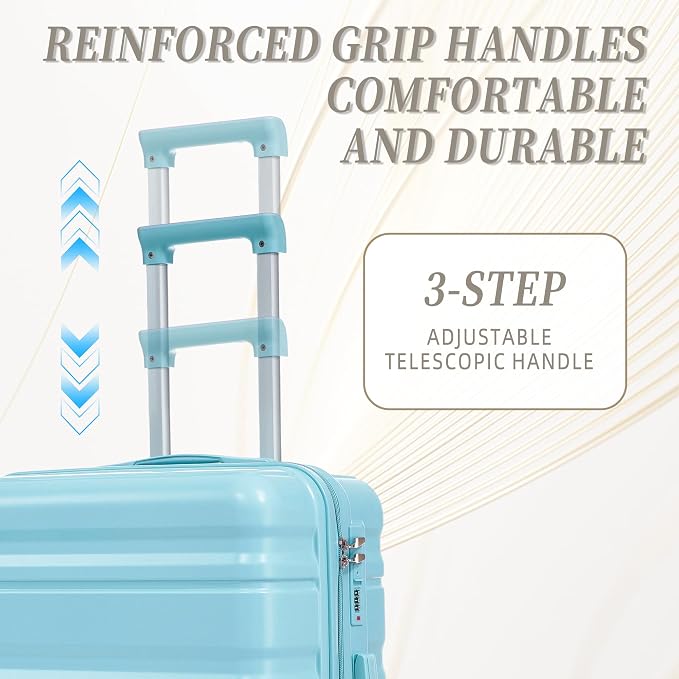 GDFStudio 20/24/28 Inch 3 Piece Luggage Set, ABS Hard Shell Spinner Suitcase with 360° Silent Wheels, Expandable Capacity,Combination Lock, Retractable Handle, Carry On & Checked Suitcases,Blue - Image 5