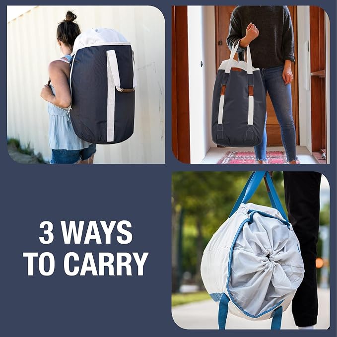 CleverMade Laundry Backpack Duffel Bag Tote with Shoulder Straps - Extra Large Capacity Clothes Hamper with Drawstring Top Closure Lid, Charcoal/Cream (Pack of 4) - Image 3