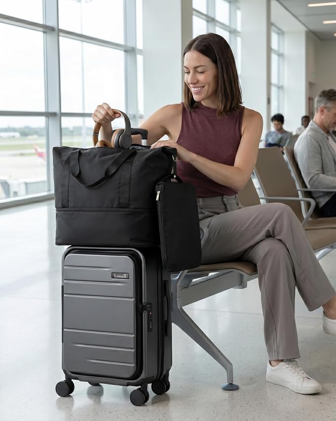 LUGGEX Carry On Luggage Top Opening, Hard Shell Suitcase and Travel Packing Cubes Bundle – Travel Essentials (FX-Core, Charcoal Metallic, 20 Inch) - Image 2
