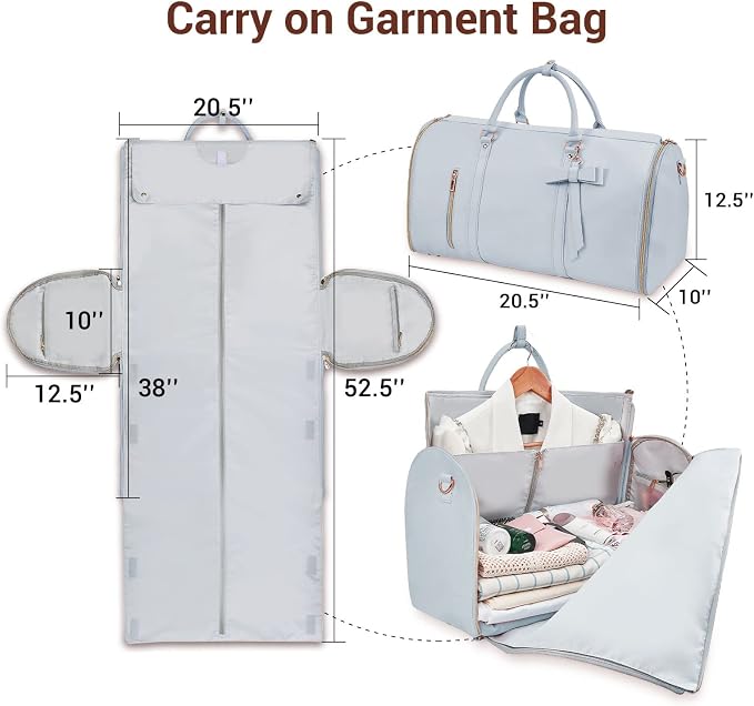 Garment Bags for Travel, Convertible Suit Travel Bag for Women, Stylish Carry On Garment Bag with Toiletry Pocket, Shoulder Strap and Shoes Compartment, 2 in 1 Foldable PU Leather Duffle Bag, Blue - Image 2