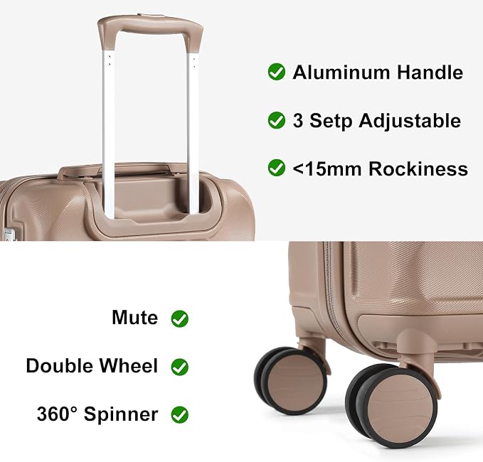 Somago Luggage Sets 20in Carry on Suitcase with TSA Lock YKK Zipper Spinner Wheels ABS Hardside Luggage 3 Piece Weekender Bags Travel Set, Khaki - Image 6