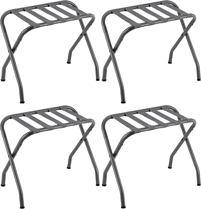 SONGMICS Luggage Rack, Pack of 4, Luggage Racks for Guest Room, Suitcase Stand, Steel Frame, Foldable, for Bedroom, Gray URLR64G04 by Unknown