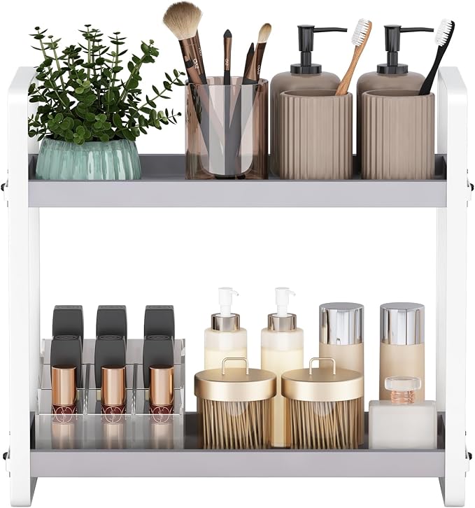 HNRLOY Bathroom Counter Organizer,Bathroom Countertop Organizer,Counter Shelf,Countertop Storage,Organization and Storage,Makeup Shelf,Sink Caddy(Grey 2 Tier) by Unknown
