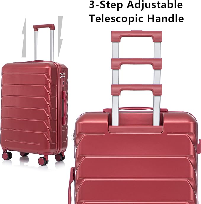 Hardshell Luggage Sets, Lightweight Stripes Suitcases with Spinner Wheels, Red-220 - Image 6