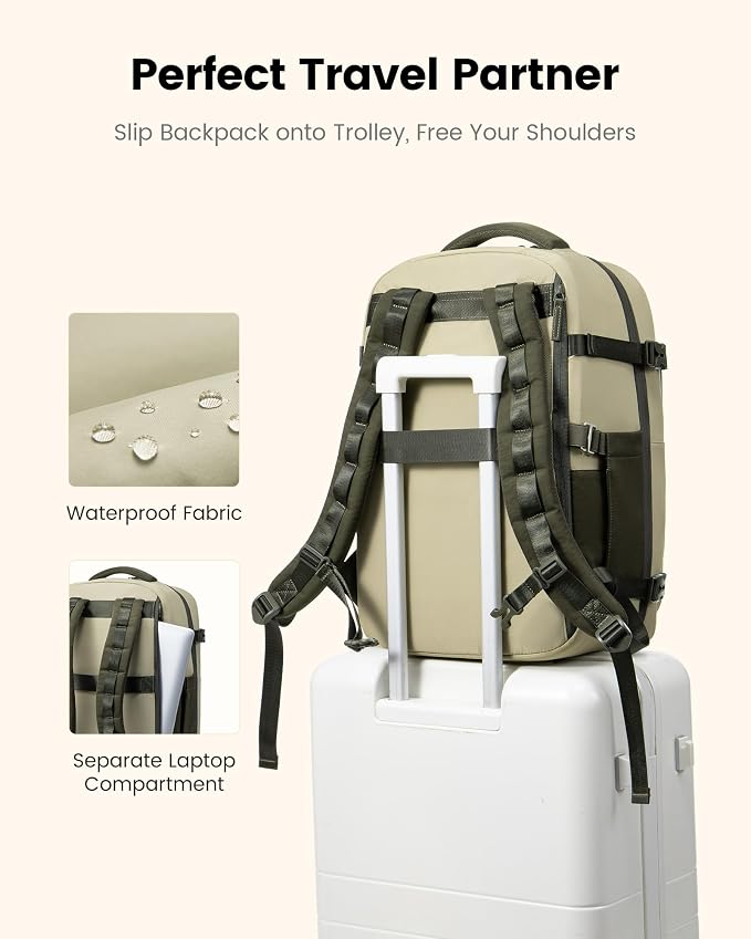 LOVEVOOK 40L Travel Backpack for Women & Men, Airline Approved Carry On Luggage, TSA Personal Item Bag fits 15.6 Inch Laptop, Waterproof Weekender Overnight Suitcase for Work, Green - Image 7
