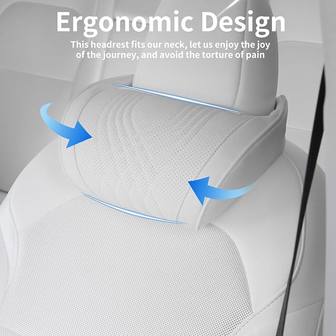 Car Headrest Memory Foam Neck Pillow for Driving White, 2 Packs | Soft Comfortable Leather Seat Head Rest Pillow Headrest Travel Neck Support Cushion for Most Cars SUV Home Office Chair - Image 2