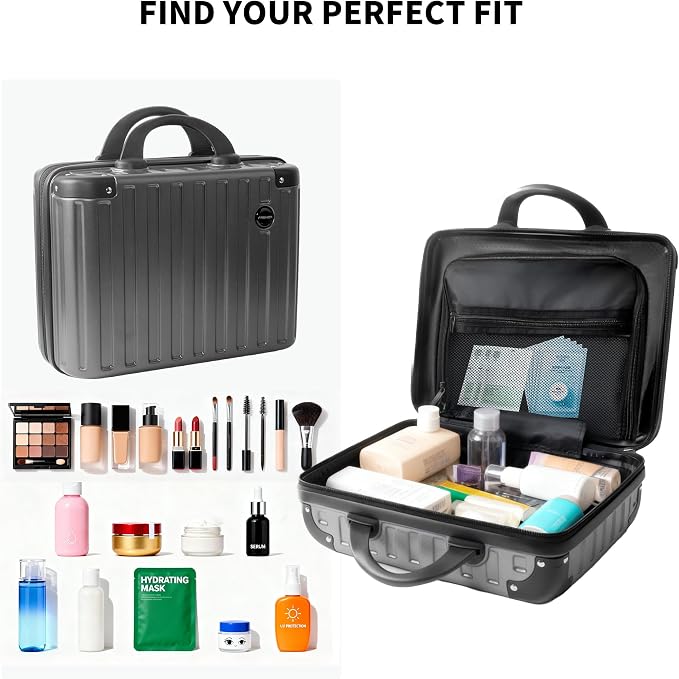 14 Inch Portable Waterproof Hard Shell Travel Makeup Case (Gray) | with Lock, ABS Scratch-Proof, Carrying Cosmetic Organizer Case with Elastic Band, Mini Suitcase Vanity Case for Women Girl - Image 5