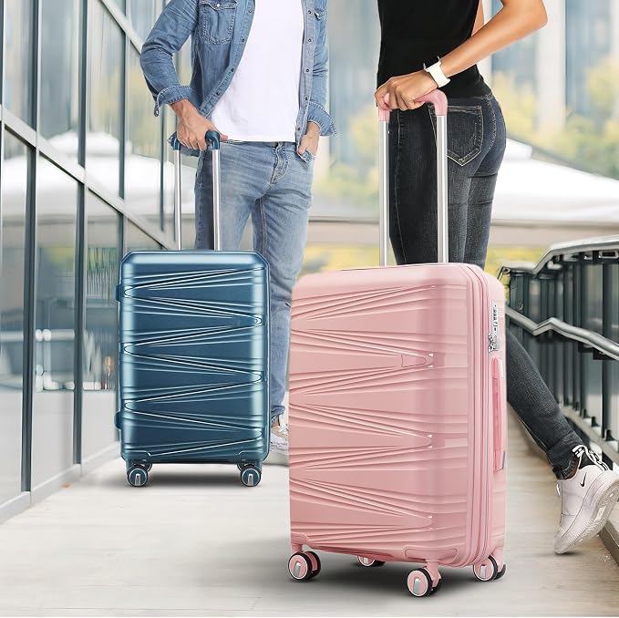 TRAVELEO 4 Piece Luggage Set PP Hardshell, Expandable Suitcase Set (20/24/28) with 14" Cosmetic Case, Lightweight Spinner Wheels with TSA Lock, Detachable Wheels for Nesting Storage (Pink) - Image 5