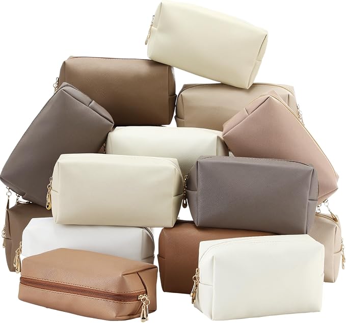 Kigeli Aesthetic Makeup Bags PU Leather Cosmetic Pouches Waterproof Plain Toiletry Bags Makeup Pouches Bulk for Women Party Gift Travel Storage Organizer(Retro Color,7.1 x 2.8 x 4.3 in) by Kigeli