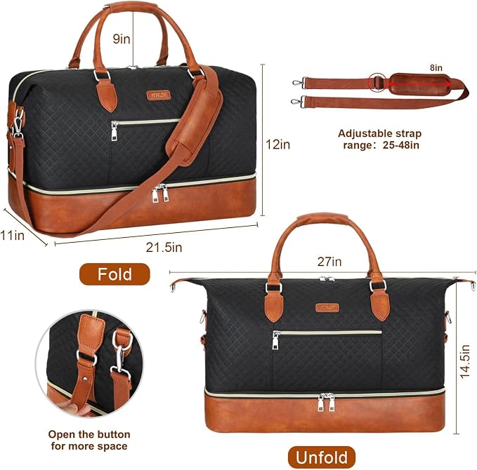 ITIEZY Weekender Overnight Bag for Women - Large Travel Duffel Bag with Shoe Compartment, Gym Duffel Bag Hospital Bag Carry On Tote Bags for Airplanes with Crossbody Bag Toiletry Bag 3Pcs Set - Image 6