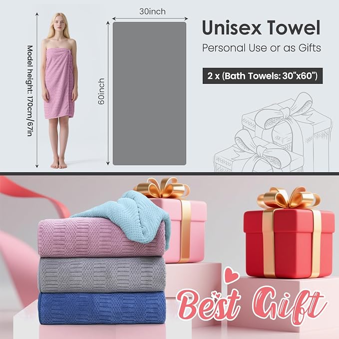 JML Microfiber Bath Towels, Large Bathroom Towel 2 Pack (30" x 60"), Oversized, Soft, Super Absorbent and Fast Drying, Multipurpose Use for Sport, Fitness, Yoga, Diamond Cross Grid Purple - Image 6