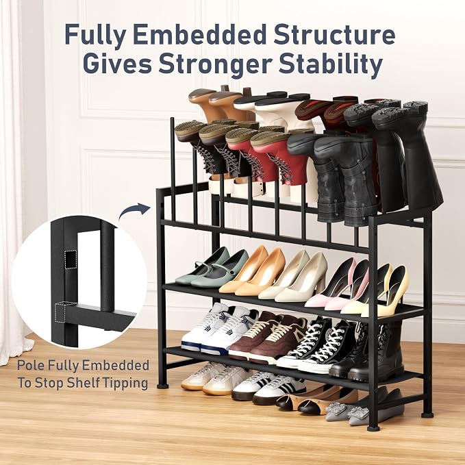 DIMJ Boot Rack 4-Tier - Black Metal Boot Storage Rack for Tall Boots Organizer Tall Boots, Multiuse Shoe Rack for Boots, Sneakers, High-Heel, Entryway, Fit for 8 Pairs, Black - Image 5