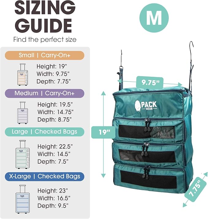 Pack Gear Hanging Carry-On Organizer - Our Fitted Hanging Luggage Organizer Perfectly Fits Any Carry On - Our Packing Cubes For Travel Use Mesh Windows to Make Finding Clothes Easy (Green, M) - Image 4