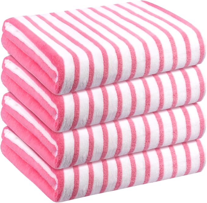 JML Microfiber Beach Towels, Bath Towel Set (4 Pack, 27" x 55") - Extra Large, Soft, Absorbent, Fast Drying, Multipurpose for Hair, Bathroom, Swimming, Fitness, Sport, Yoga -Stripe Pink by JML