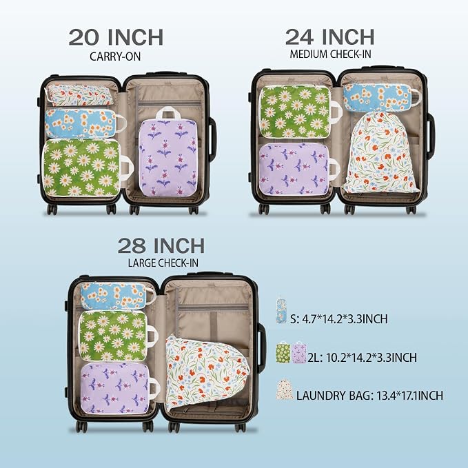 4 Pcs Compression Packing Cubes, Packing Cubes for Travel, Waterproof Luggage Organizer Bags Set, Cute Packaging Cubes for Women Kids Backpack Carry-Ons - Image 3