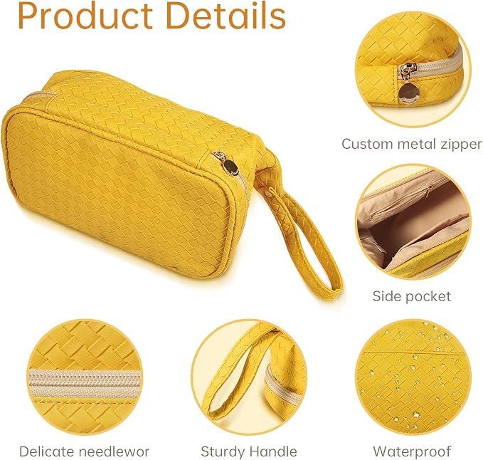 Abiudeng Large Capacity Makeup Bag Ladies Cosmetic Bag Travel Bag with Compartments Portable PU Leather Travel Makeup Bag with Handle - Image 4