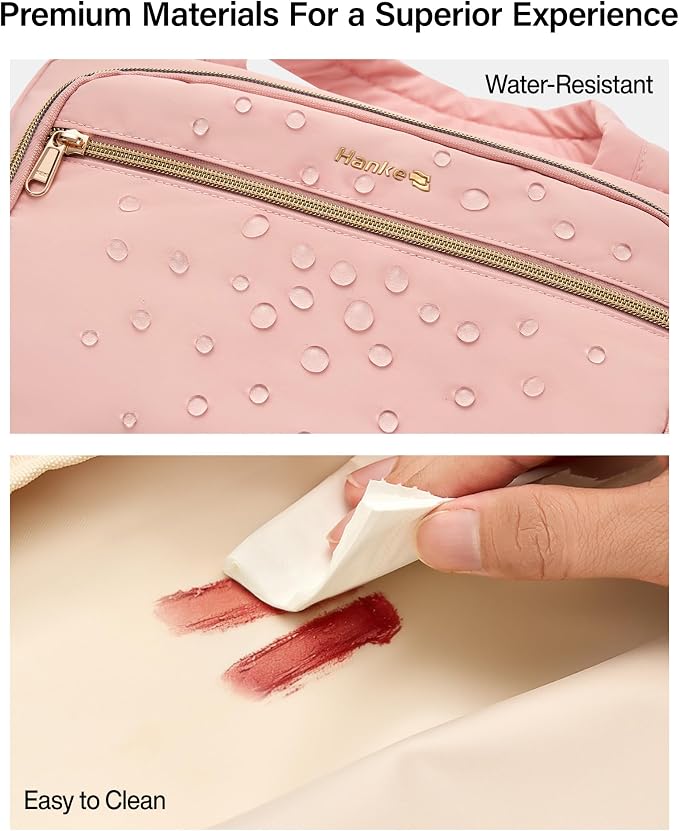 Hanke Hanging Travel Toiletry Bag for Women, Water-Resistant Makeup Organizer with Hook, Cosmetic Bag for Bathroom & Travel Essentials Accessories, Pink - Image 6