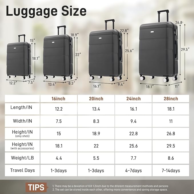 6 Piece Luggage Set Hard Shell - Charcoal Traveling Suitcases with Spinner Wheels and Duffel Bags for Family Travel, Durable Carry On Luggage Sets with Lock for Women and Men - Image 2