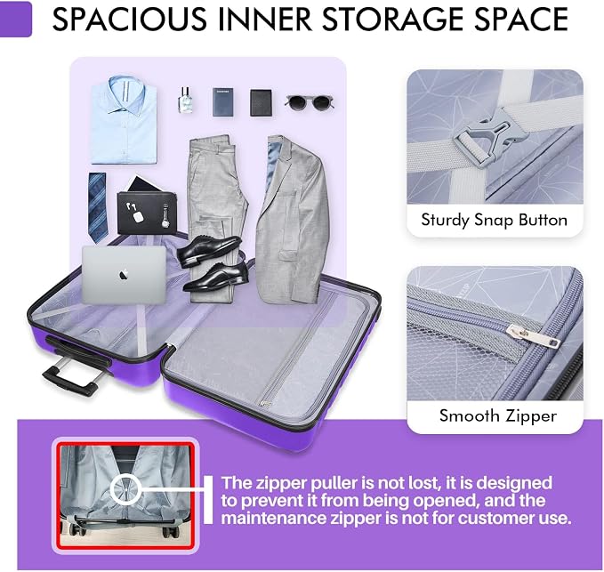 AnyZip Luggage PC ABS Hardside Lightweight Suitcase with 4 Universal Wheels TSA Lock Checked-Large 28 Inch Violet Purple - Image 5