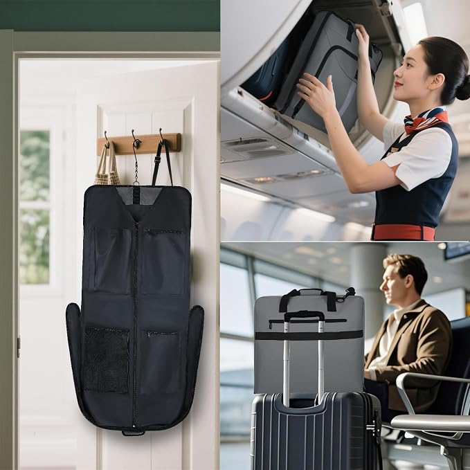 Goloni Garment Bag For Men Women Travel & Business,Hanging Clothes & Multiple Compartment,Waterproof Foldable Suit Bag Grey - Image 6
