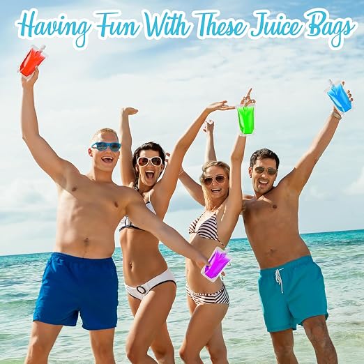 Patelai 150 Pieces Plastic Liquid Pouch Reusable Juice Pouches Travel Water Leak Proof Bags Bulk with Collapsible Silicone Funnel for Travel Outdoor (6 oz) - Image 5